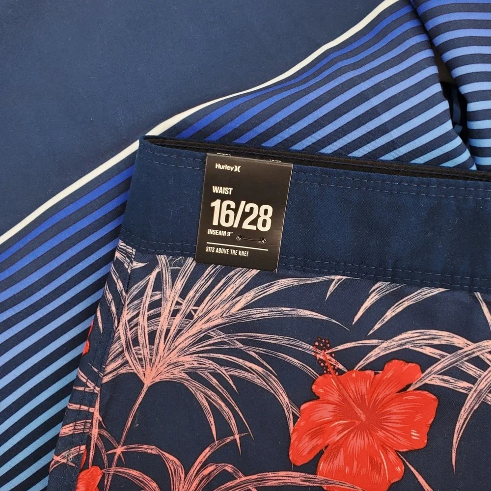 Hurley Boys‎ Size 16/28 Swim Board Shorts Midnight Navy Floral Stripe Summer